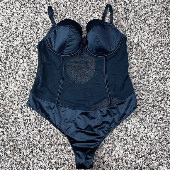Auden Sheer Mesh Black Sculpting Underwire Thong Bodysuit Size Small | NWOT - Picture 2 of 5